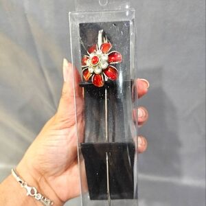 Vintage Bookmark Metal w/ Flower Shape Rhinestones Unused in box